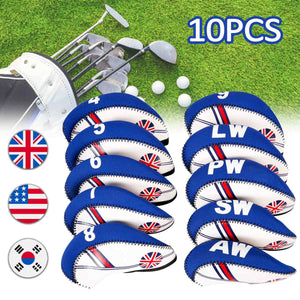 10Pcs/set Golf Club Iron Head Cover Neoprene National Flag Headcover Waterproof Golf Club Head