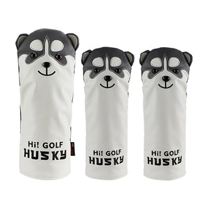Golf Club Headcover Lovely Husky Golf Driver Head Cover Cartoon Animal #1 #3 #5 #7 Woods PU Leather HeadCover Dustproof Covers