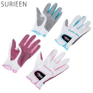SURIEEN 1 pair Cabretta Leather Women Golf Gloves Breathable Soft Sport Gloves Genuine Female Model Leather Golf Gloves Non-Slip
